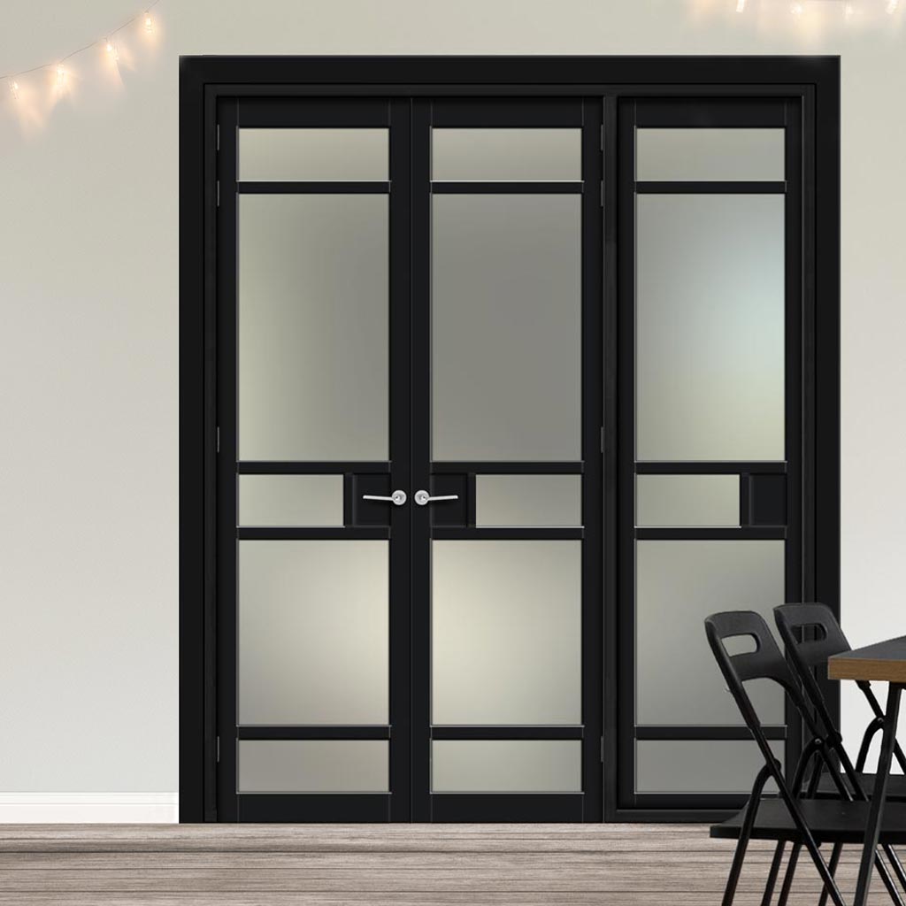 Urban Ultimate® Room Divider Sheffield 5 Pane Door Pair DD6312F - Frosted Glass with Full Glass Side - Colour & Size Options