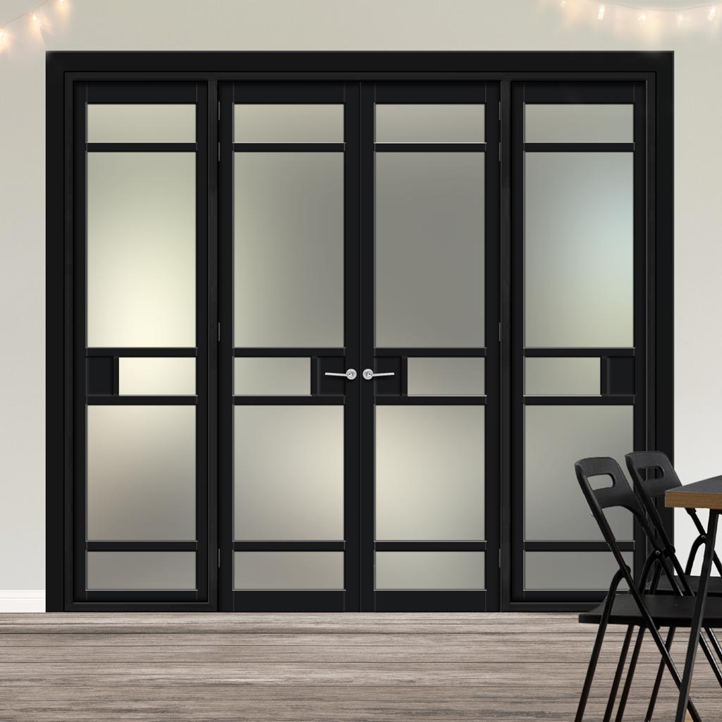 Urban Ultimate® Room Divider Sheffield 5 Pane Door Pair DD6312F - Frosted Glass with Full Glass Sides - Colour & Size Options