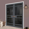 Sheffield 5 Pane Solid Wood Internal Door Pair UK Made DD6312 - Tinted Glass - Eco-Urban® Stormy Grey Premium Primed