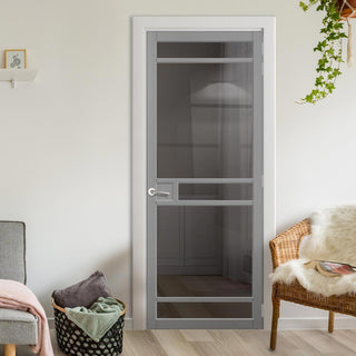 Image: Sheffield 5 Pane Solid Wood Internal Door UK Made DD6312 - Tinted Glass - Eco-Urban® Mist Grey Premium Primed
