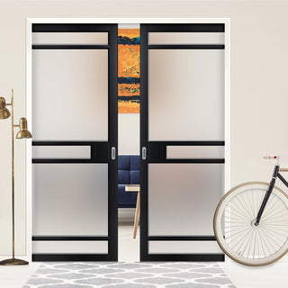 Image: Bespoke Handmade Eco-Urban® Sheffield 5 Pane Double Evokit Pocket Door DD6312SG - Frosted Glass - Colour Options