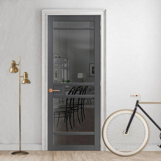 Image: Sheffield 5 Pane Solid Wood Internal Door UK Made DD6312 - Tinted Glass - Eco-Urban® Stormy Grey Premium Primed