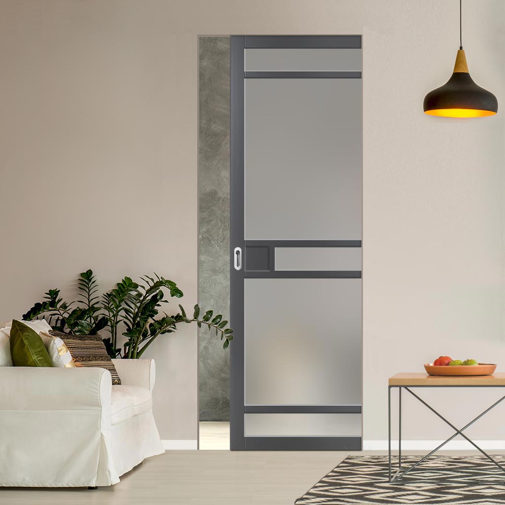 Handmade Eco-Urban Sheffield 5 Pane Single Absolute Evokit Pocket Door DD6312SG - Frosted Glass - Colour & Size Options