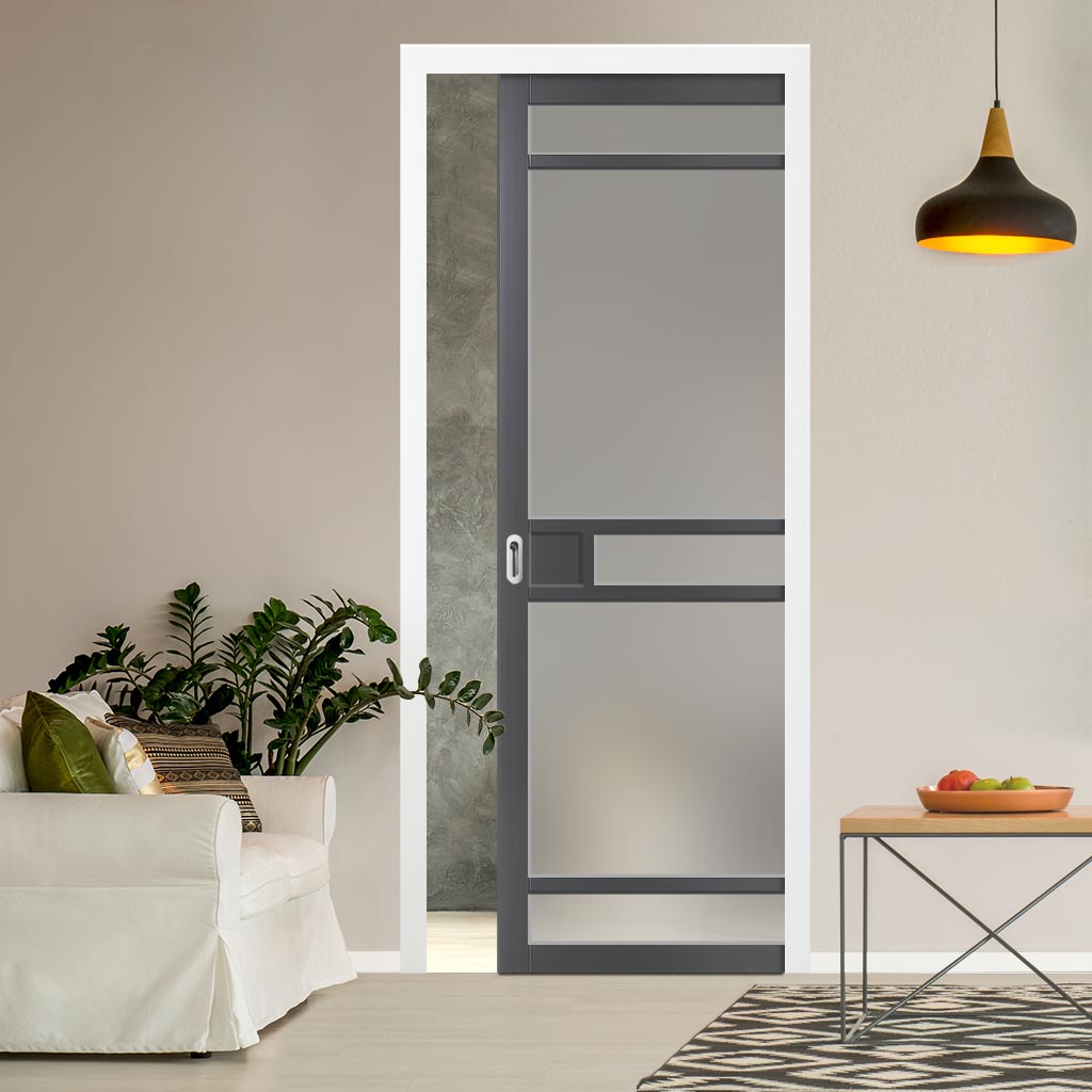 Handmade Eco-Urban® Sheffield 5 Pane Single Evokit Pocket Door DD6312SG - Frosted Glass - Colour & Size Options