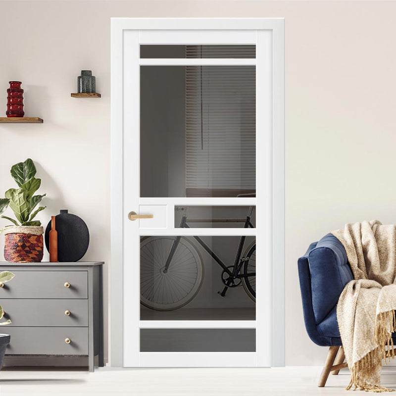 Sheffield 5 Pane Solid Wood Internal Door UK Made DD6312 - Tinted Glass - Eco-Urban® Cloud White Premium Primed
