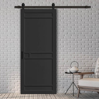 Image: Top Mounted Black Sliding Track & Solid Wood Door - Eco-Urban® Sheffield 5 Panel Solid Wood Door DD6312 - Shadow Black Premium Primed