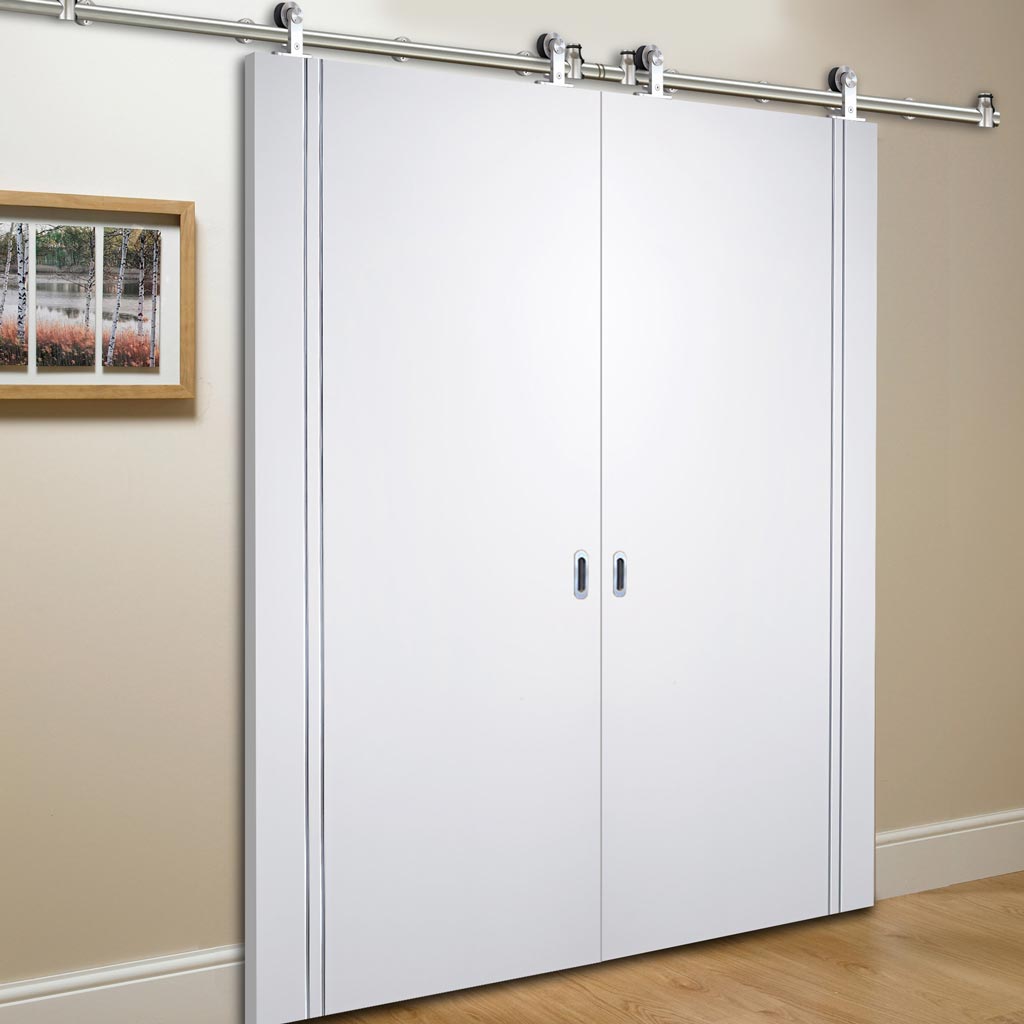 Sirius Tubular Stainless Steel Sliding Track & Sierra Blanco Flush Double Door - White Painted