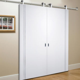 Image: Sirius Tubular Stainless Steel Sliding Track & Sierra Blanco Flush Double Door - White Painted