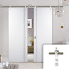 Saturn Tubular Stainless Steel Sliding Track & Sierra Blanco Flush Double Door - White Painted