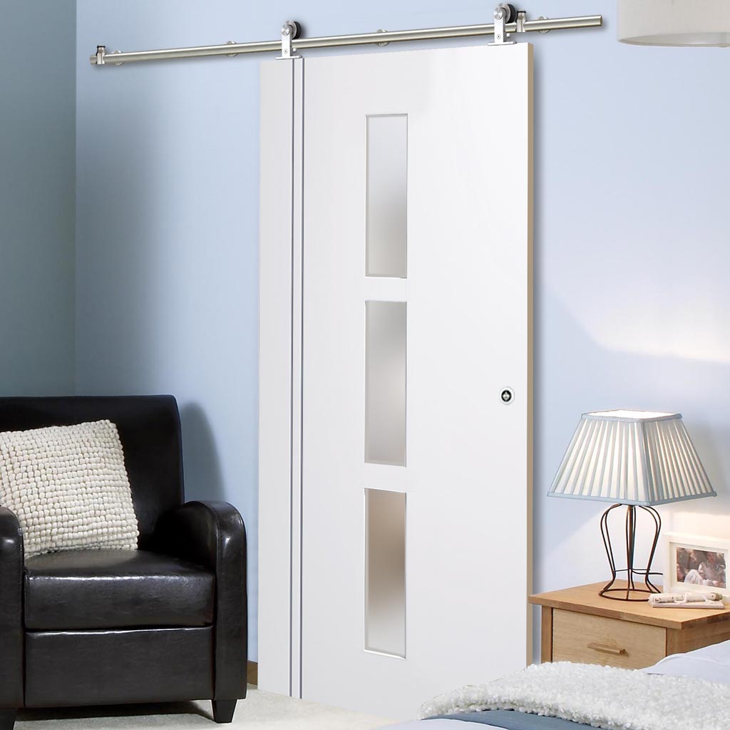 Sirius Tubular Stainless Steel Sliding Track & Sierra Blanco Door - Frosted Glass - White Painted