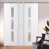 Saturn Tubular Stainless Steel Sliding Track & Sierra Blanco Double Door - Frosted Glass - White Painted