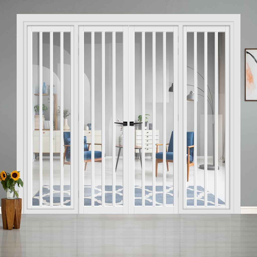 Urban Ultimate® Room Divider Sintra 4 Pane Door Pair DD6428C with Matching Sides - Clear Glass - Colour & Height Options