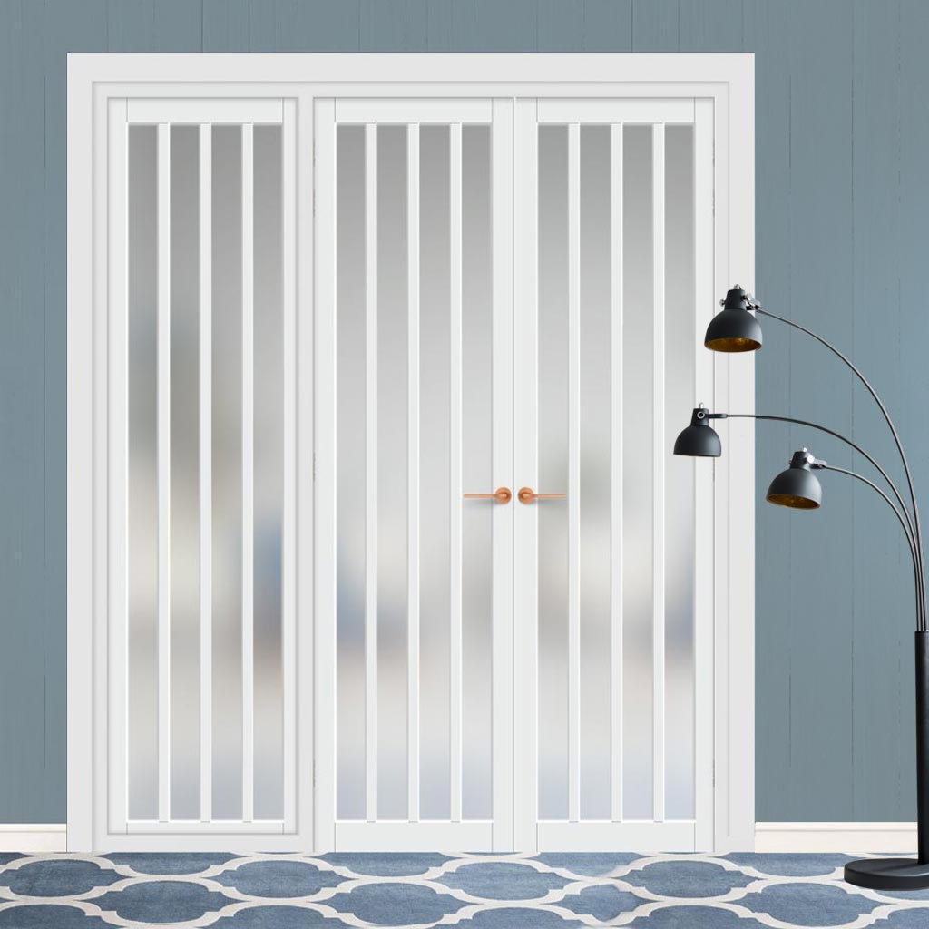 Urban Ultimate® Room Divider Sintra 4 Pane Door Pair DD6428F - Frosted Glass with Full Glass Side - Colour & Size Options