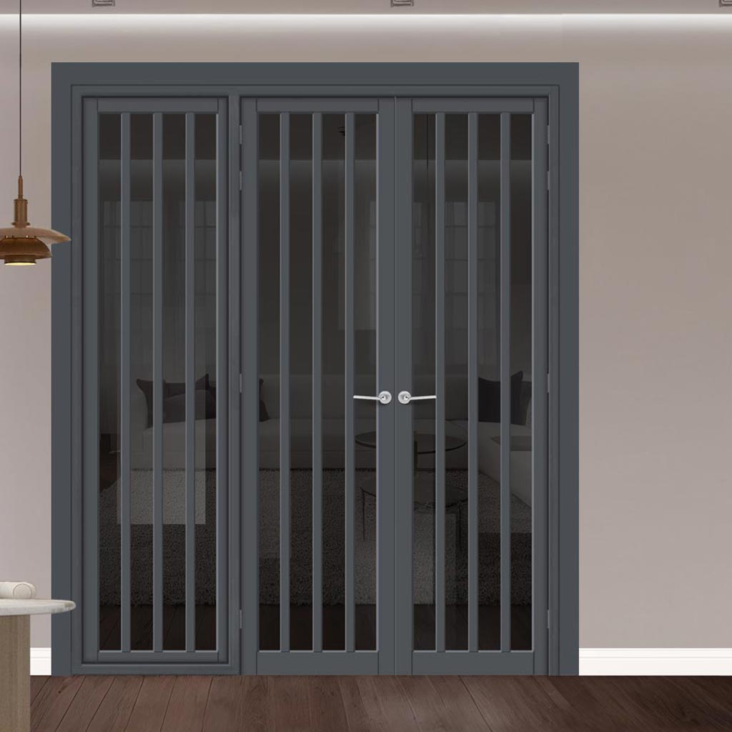 Urban Ultimate® Room Divider Sintra 4 Pane Door Pair DD6428T - Tinted Glass with Full Glass Side - Colour & Size Options