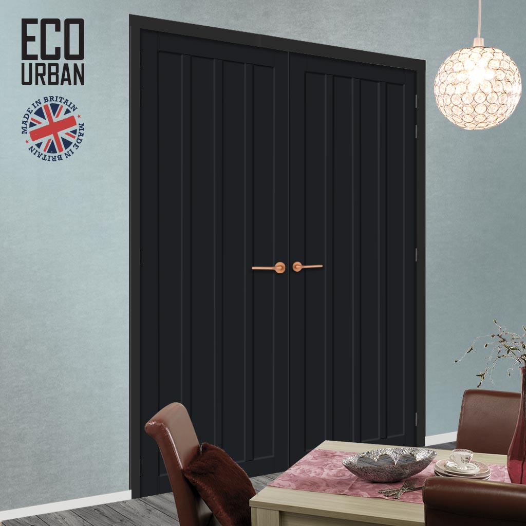 Sintra 4 Panel Solid Wood Internal Door Pair UK Made DD6428 - Eco-Urban® Shadow Black Premium Primed