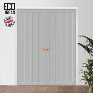 Image: Sintra 4 Panel Solid Wood Internal Door Pair UK Made DD6428 - Eco-Urban® Mist Grey Premium Primed