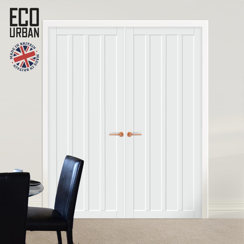 Sintra 4 Panel Solid Wood Internal Door Pair UK Made DD6428 - Eco-Urban® Cloud White Premium Primed