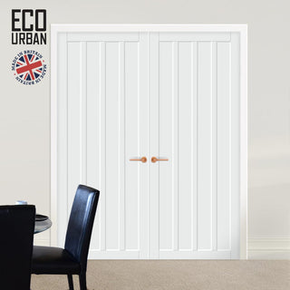 Image: Sintra 4 Panel Solid Wood Internal Door Pair UK Made DD6428 - Eco-Urban® Cloud White Premium Primed