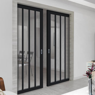 Image: Bespoke Handmade Eco-Urban® Sintra 4 Pane Double Evokit Pocket Door DD6428G Clear Glass - Colour Options