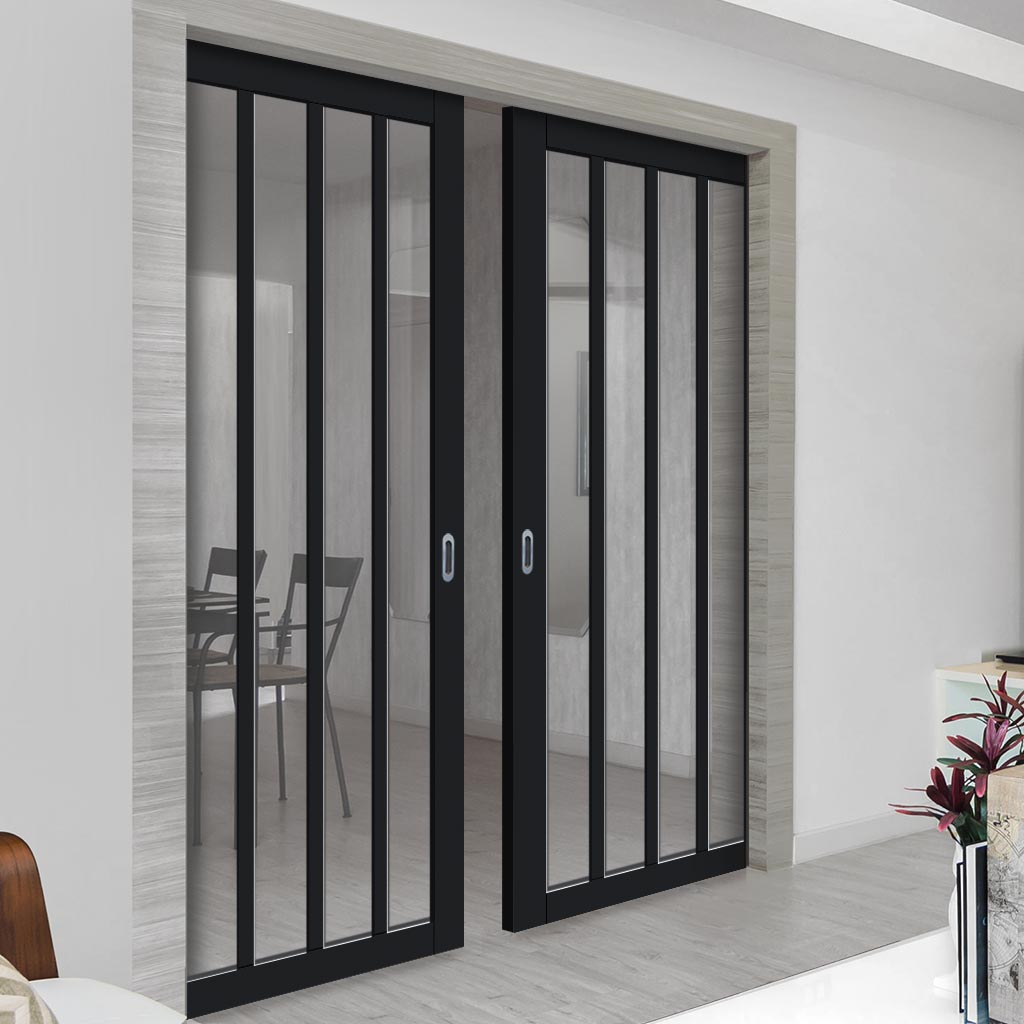 Handmade Eco-Urban Sintra 4 Pane Double Evokit Pocket Door DD6428G Clear Glass - Colour & Size Options