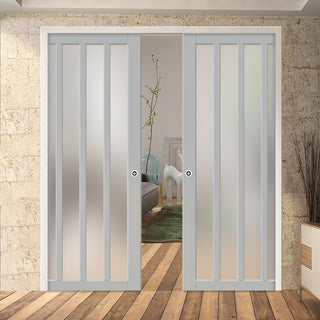 Image: Handmade Eco-Urban® Sintra 4 Pane Double Evokit Pocket Door DD6428SG Frosted Glass - Colour & Size Options