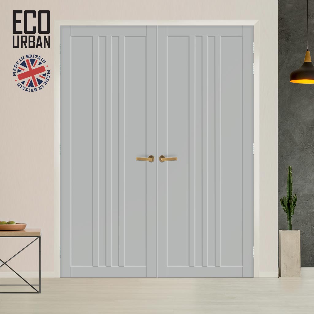 Skye 4 Panel Solid Wood Internal Door Pair UK Made DD6435 - Eco-Urban® Mist Grey Premium Primed