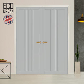 Image: Skye 4 Panel Solid Wood Internal Door Pair UK Made DD6435 - Eco-Urban® Mist Grey Premium Primed