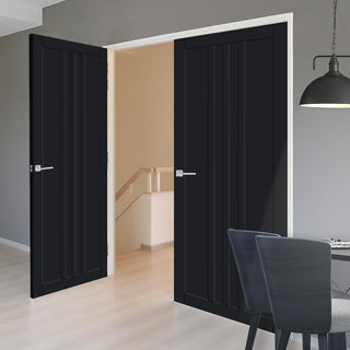 Image: Skye 4 Panel Solid Wood Internal Door Pair UK Made DD6435 - Eco-Urban® Shadow Black Premium Primed