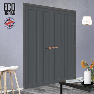 Image: Skye 4 Panel Solid Wood Internal Door Pair UK Made DD6435 - Eco-Urban® Stormy Grey Premium Primed