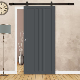 Image: Top Mounted Black Sliding Track & Solid Wood Door - Eco-Urban® Skye 4 Panel Solid Wood Door DD6435 - Stormy Grey Premium Primed