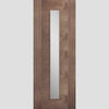 Saturn Tubular Stainless Steel Sliding Track & Sofia Walnut Veneer Double Door - Clear Glass - Prefinished