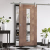 Saturn Tubular Stainless Steel Sliding Track & Sofia Walnut Veneer Door - Clear Glass - Prefinished