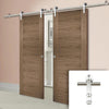 Saturn Tubular Stainless Steel Sliding Track & Sofia Walnut Veneer Double Door - Prefinished