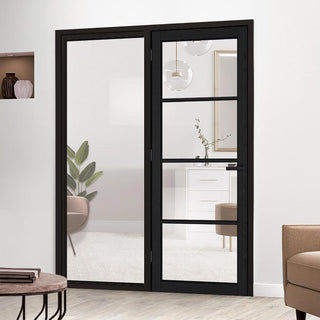 Image: ThruEasi Room Divider - Soho 4 Pane Charcoal Clear Glass - Prefinished Door with Full Glass Side