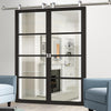 Sirius Tubular Stainless Steel Sliding Track & Soho 4 Pane Double Door - Clear Glass - Black Painted
