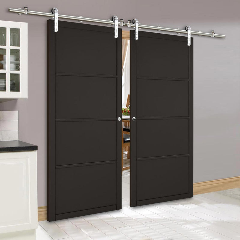 Saturn Tubular Stainless Steel Sliding Track & Soho 4 Panel Double Door - Black Painted - Prefinished
