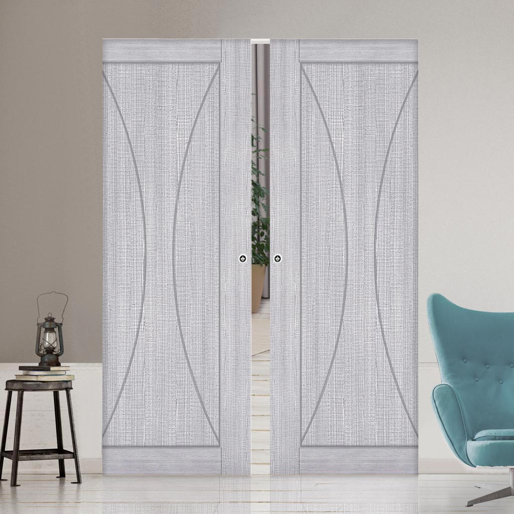 Sorrento Double Absolute Evokit Pocket Door -Light Grey Ash - Prefinished