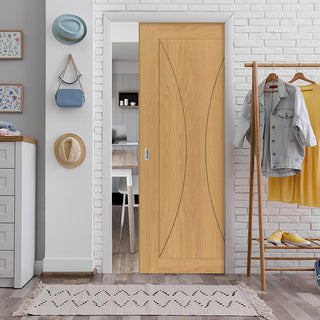 Image: Sorrento Oak Single Evokit Pocket Door - Prefinished