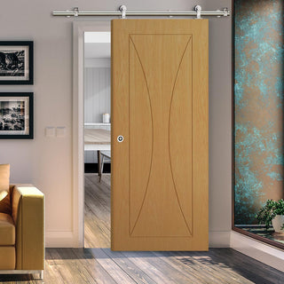 Image: Sirius Tubular Stainless Steel Sliding Track & Sorrento Oak Flush Door - Prefinished