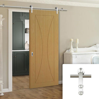 Image: Saturn Tubular Stainless Steel Sliding Track & Sorrento Oak Flush Door - Prefinished