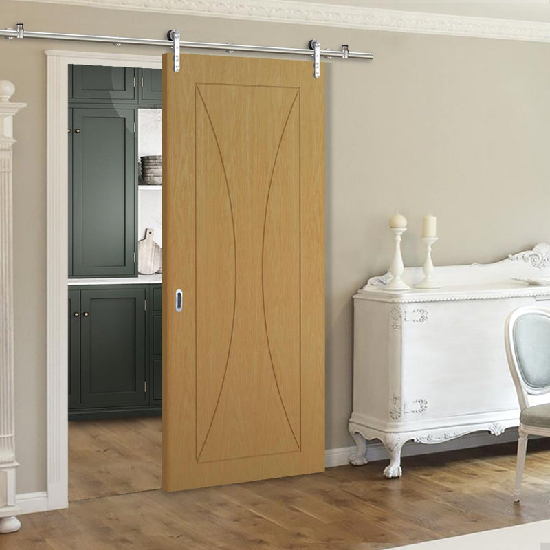 Saturn Tubular Stainless Steel Sliding Track & Sorrento Oak Flush Door - Prefinished