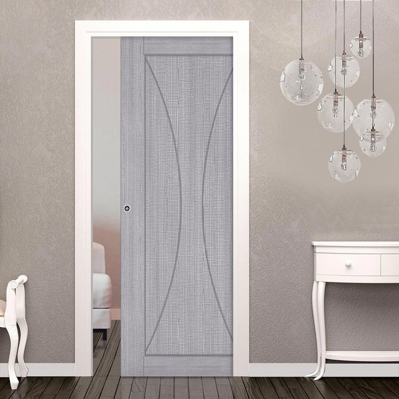 Sorrento Single Evokit Pocket Door -Light Grey Ash - Prefinished