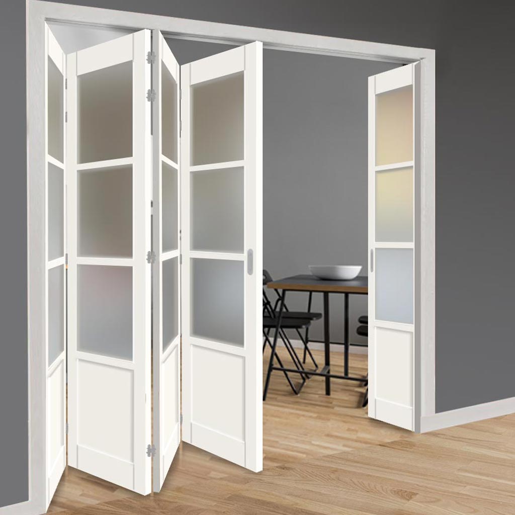 Five Folding Door & Frame Kit - Eco-Urban® Staten 3 Pane 1 Panel DD6207F 4+1 - Frosted Glass - Colour & Size Options