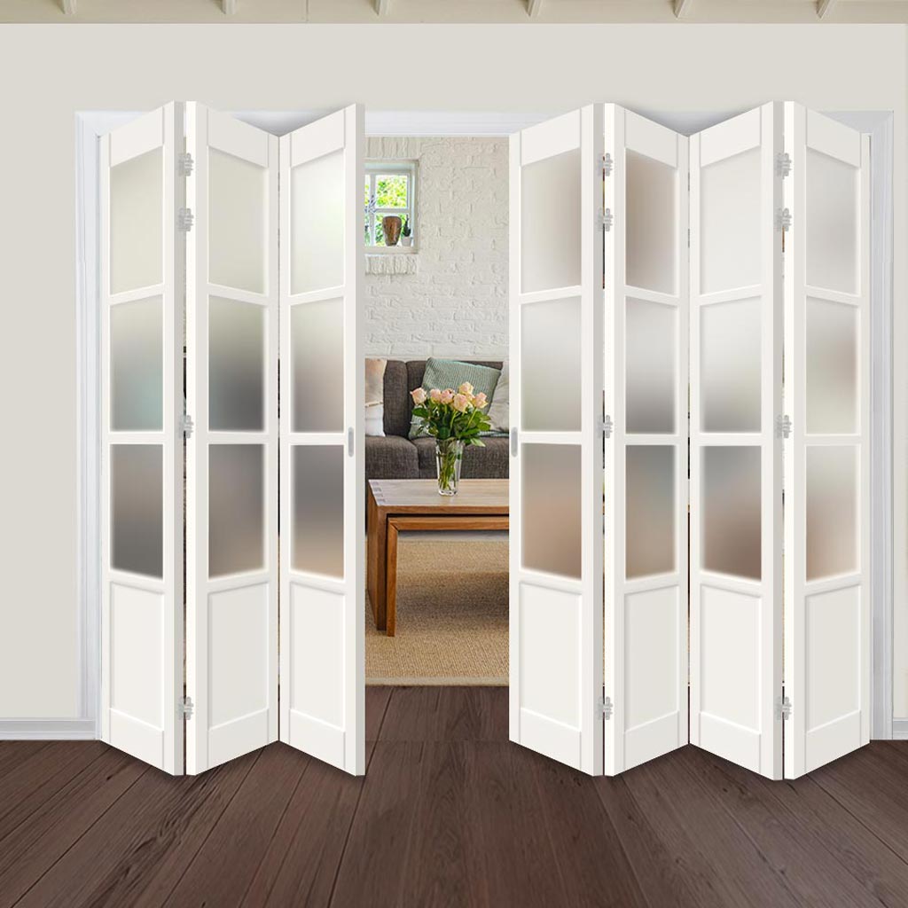 Seven Folding Door & Frame Kit - Eco-Urban® Staten 3 Pane 1 Panel DD6207F 4+3 - Frosted Glass - Colour & Size Options