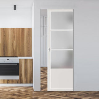 Image: Handmade Eco-Urban® Staten 3 Pane 1 Panel Single Absolute Evokit Pocket Door DD6310SG - Frosted Glass - Colour & Size Options