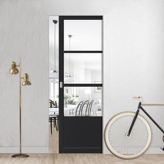 Image: Handmade Eco-Urban® Staten 3 Pane 1 Panel Single Absolute Evokit Pocket Door DD6310G - Clear Glass - Colour & Size Options