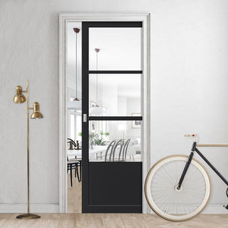 Image: Handmade Eco-Urban® Staten 3 Pane 1 Panel Single Evokit Pocket Door DD6310G - Clear Glass - Colour & Size Options