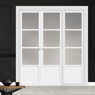 Image: Urban Ultimate® Room Divider Staten 3 Pane 1 Panel Door Pair DD6310F - Frosted Glass with Matching Side - Colour & Size Options