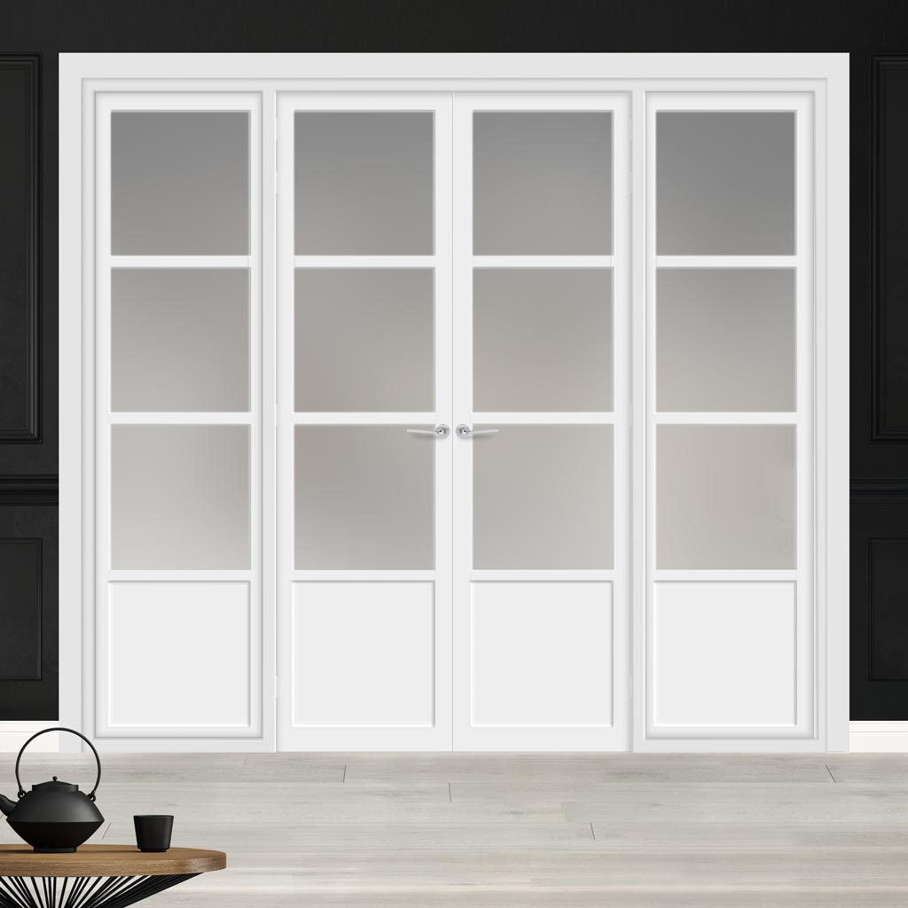 Urban Ultimate® Room Divider Staten 3 Pane 1 Panel Door Pair DD6310F - Frosted Glass with Matching Sides - Colour & Size Options