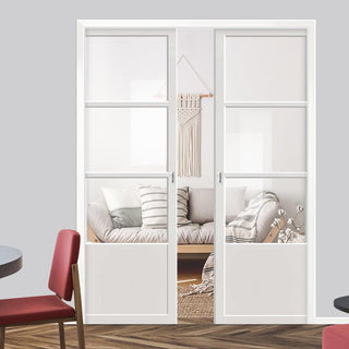 Image: Bespoke Handmade Eco-Urban® Staten 3 Pane 1 Panel Double Evokit Pocket Door DD6310G - Clear Glass - Colour Options
